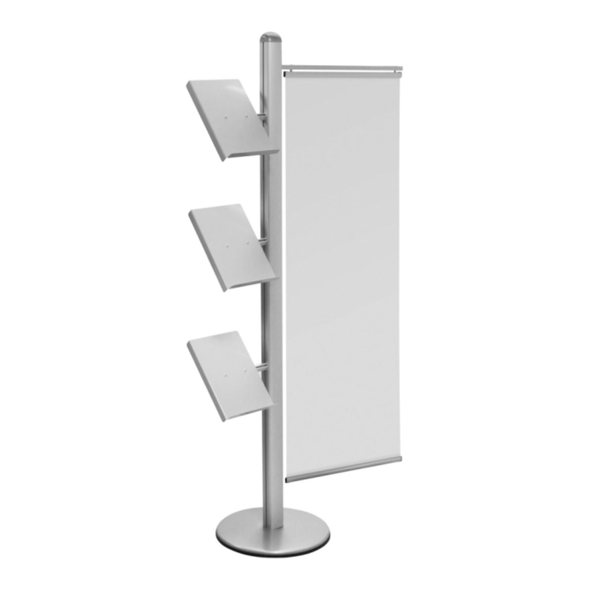 Modular brochure stand and banner stand in one unit.png