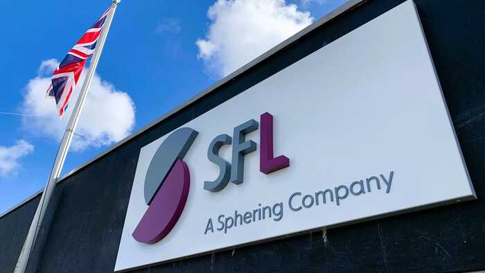 New Aluminium Tray Sign with stand-off acrylic lettering and custom created steel powder coated logo for SF Limited in Barnstable