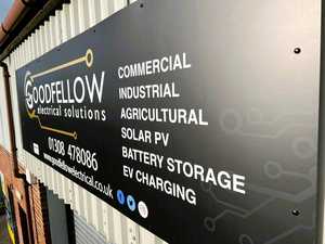 New Business Fascia Sign - ACM - Goodfellow Electrical - Circuit Bord Style Design with Gold Lettering and black background