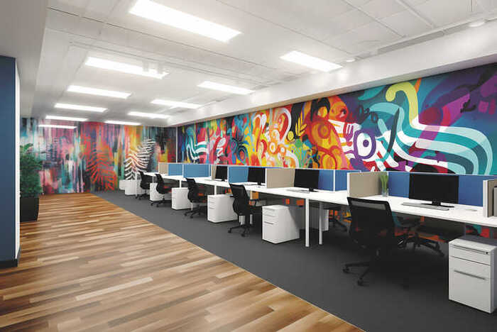 Colourful office wallpaper mural
