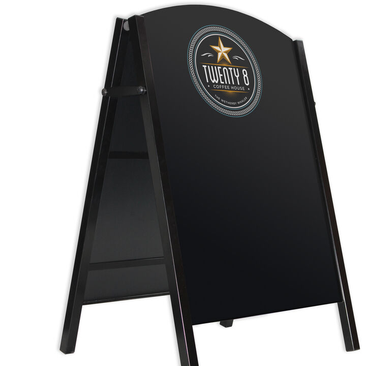 Premier A-Board Satin Black frame with HPL chalkboard panels showing coffee artwork.jpg
