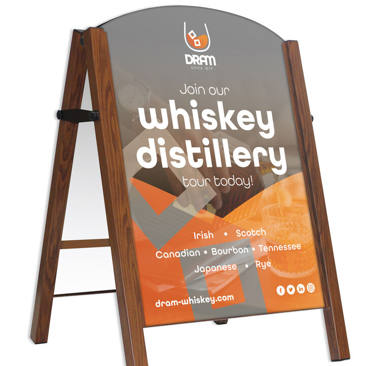 Premier A-Board Wood Effect frame with Foam PVC panels showing whiskey artwork.jpg
