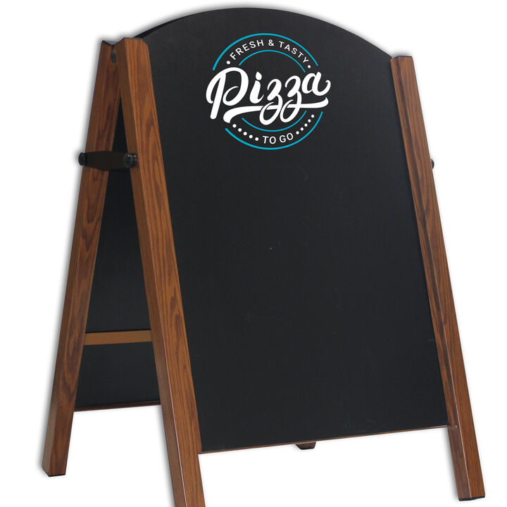 Premier A-Board Wood Effect frame with HPL Chalkboard panels showing pizza artwork.jpg