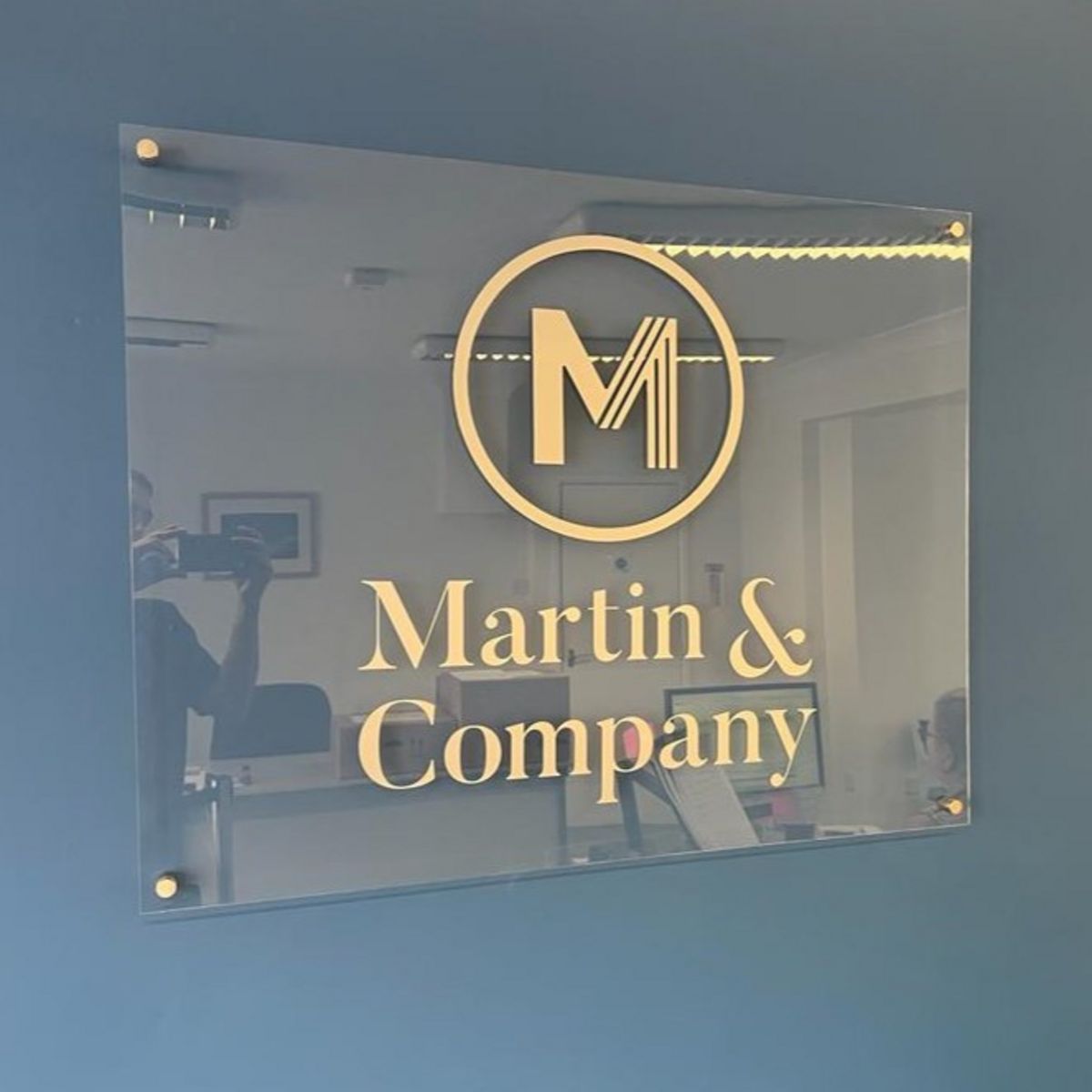 Printed Acrylic Signage with Stand off wall mounted fixings - gold text on clear perspex.jpg