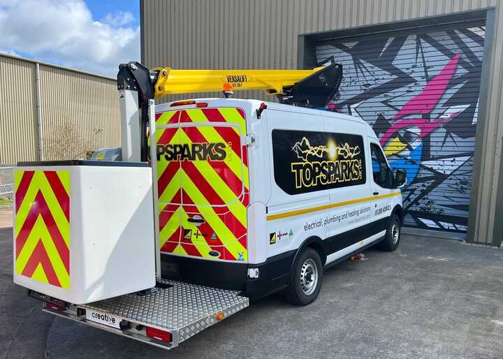 Completed Van Graphics Application for Topsparks Ford Transit Van with Cherry Picker