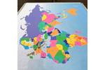 Printed Polycolour Pin Board Notice Board with Colour World Map Aluminium Frame Close Up.jpg