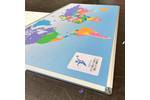 Printed Polycolour Pin Board Notice Board with Colour World Map Aluminium Frame Corner Shot.jpg