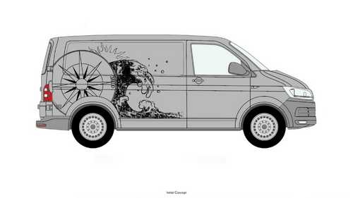 Custom Vinyl Vehicle Graphics Artwork Proof Sheet for compass and wave design on VW Transporter