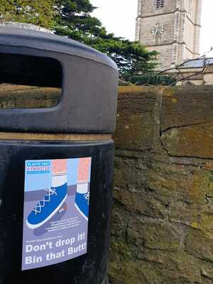 PVC-Free Self-Adhesive Stickers for Plastic Free Axminster 'Bin That Butt!' Campaign