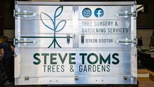 Rear Metal Truck Bed Signwriting - Cut Vinyl Vehicle Graphics For Steve Toms Trees &amp; Gardens Mitsubishi L200 Truck.jpg