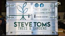 Rear Metal Truck Bed Signwriting - Cut Vinyl Vehicle Graphics For Steve Toms Trees & Gardens Mitsubishi L200 Truck.jpg