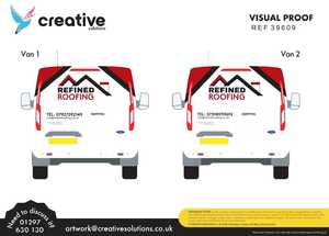 Refined Roofing Van Graphics Artwork Proofing Sheet - Rear View