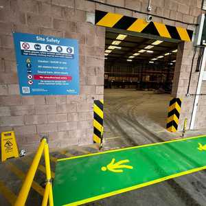 Printed Vinyl Walkway in Operations Area, Safety Wall Signage and Chevron Marking Doorway