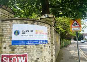 Sign Vinyl New Overlay for Muswell Hill Methodist Church - Curved Brick Wall Sign Sign Vinyl New Overlay for Muswell Hill Methodist Church - Curved Brick Wall Sign