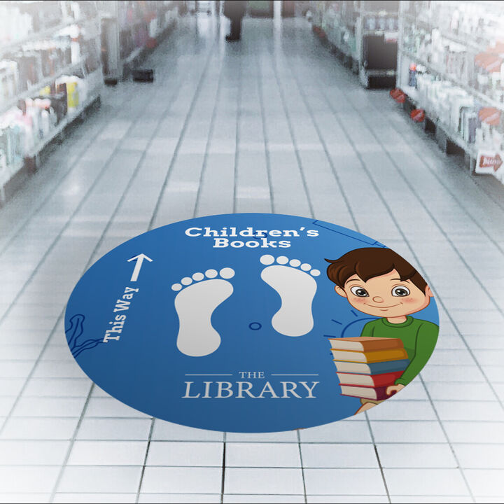 Signtac Self-Adhesive Floor Graphic in a shop showing library artwork.jpg