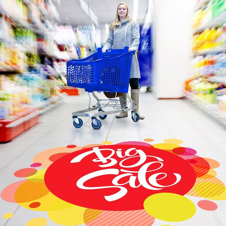 Signtac Self-Adhesive Floor Graphic in a supermarket showing sale artwork.jpeg