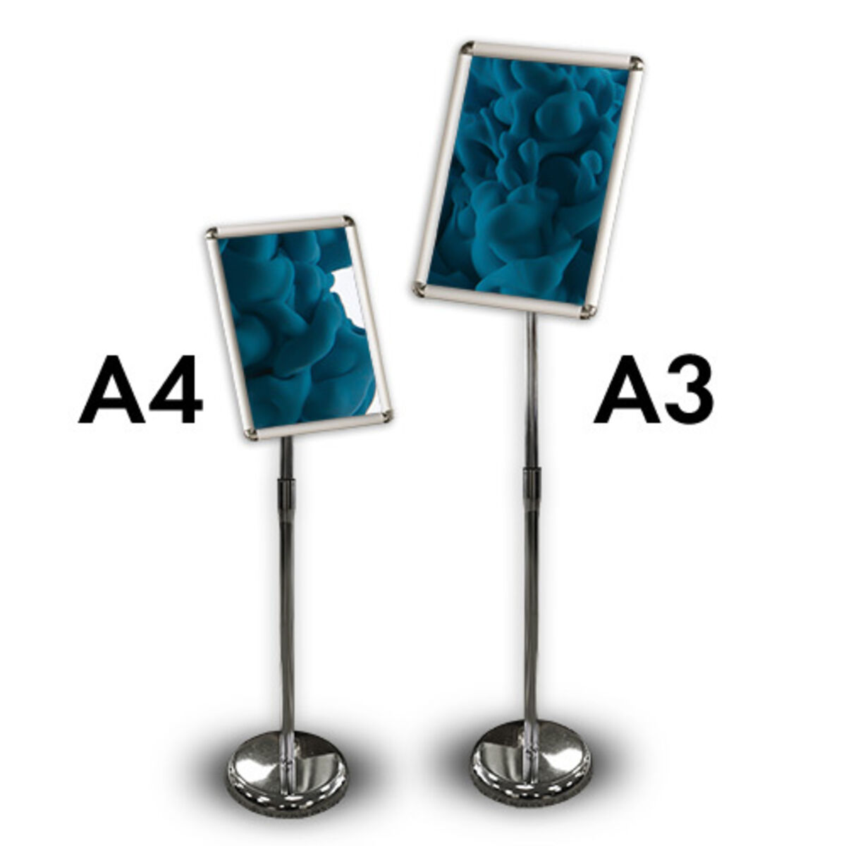 Freestanding telescopic pole snap frame poster holder A4 and A3 size.jpg
