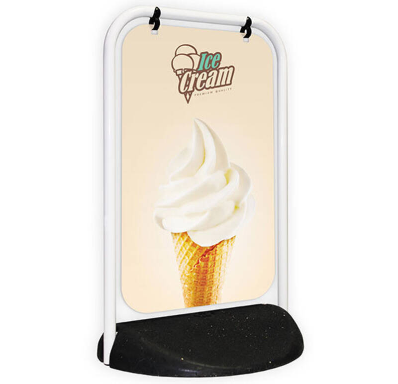 White Frame / Black Base - Printed Vinyl Graphics (5 Year Guarantee) - Swinger 2 Panel Pavement Sign