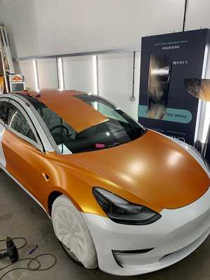 Roof wrap completed and next sheet of vinyl ready