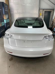 Vinyl Wrap for Tesla Model 3 - BEFORE - Rear Profile Vinyl Wrap for Tesla Model 3 - BEFORE - Rear Profile