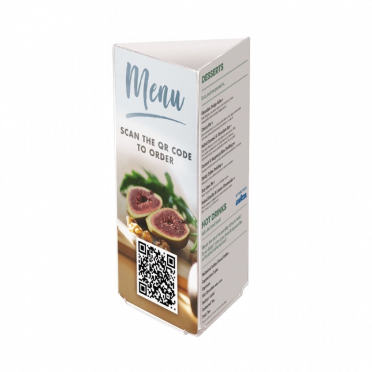 Three Sided Acrylic Menu Holder with QR code menu insert.png