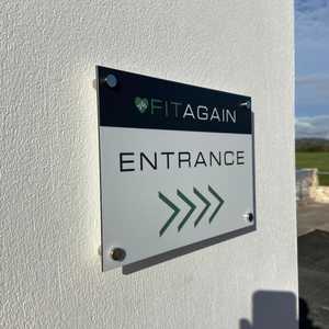 Directional Direct Print ACM Board with Stand Off Locators in Satin Chrome