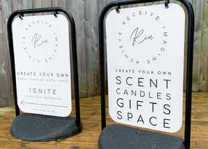Custom Printed Swing Pavement Sign Panel Boards - Double Sided Vinyl Print for Love Ria Custom Printed Swing Pavement Sign Panel Boards - Double Sided Vinyl Print for Love Ria