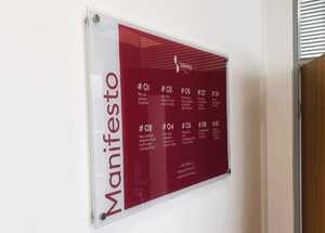 Business Manifesto Display - Printed Clear Acrylic with Stand-Off Locator Fixings