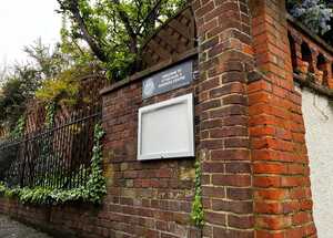 Brick Wall Mounted Aluminium Panel Signage and Aluminium External Lockable Notice Board