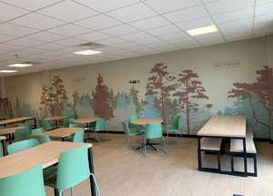 Custom Printed School Dining Area Wallpaper for Holyrood Academy Custom Printed School Dining Area Wallpaper for Holyrood Academy