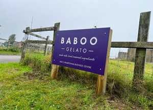 Wooden Post Mounted ACM Entrance Signage for Baboo Gelato