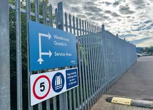 Metal Fence Mounted ACM Directional Signage Panel and Health & Safety Signage for Xylem Water