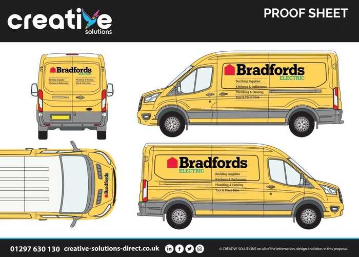Bradfords Building Supplies Fully Branded New Ford E-Transit Van Digital Artwork Proof