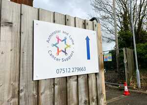Wooden Fence Mounted ACM Signage PAnel With Print for Axminster & Lyme Cancer Support