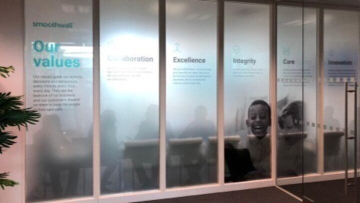Printed Business Values &amp; Mission Statement on Etched Glass Vinyl Meeting Room.jpg