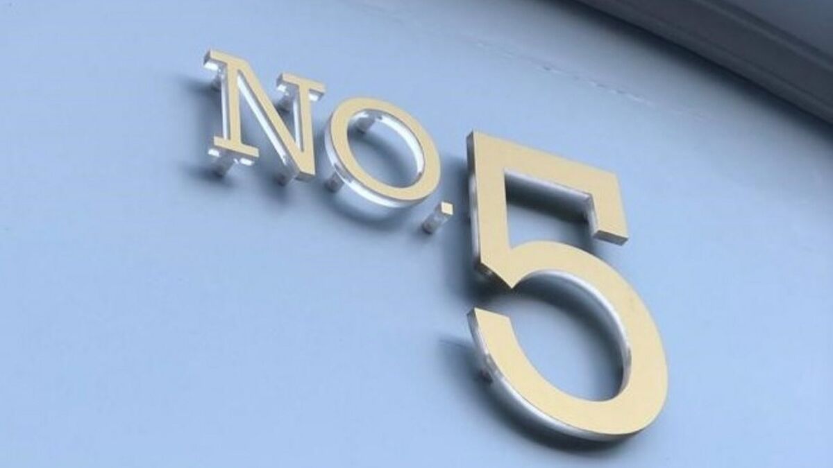 House Number Gold Faced Clear Acrylic No. 5 on Snap-Fix Fixings.jpg