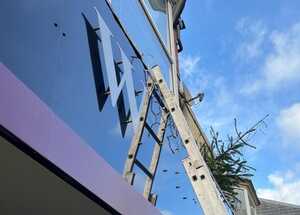 New Powder Coated Aluminium Stand Off Lettering Being Installed To Fascia Panels