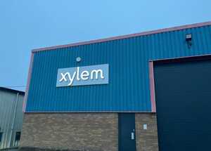 3D Illuminated Lettering Installation On Wall Mounted Tray Sign for Xylem Water