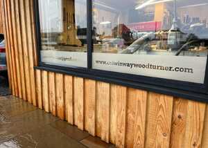 Window Sash Silver Etched Door Graphics for Colwin Way Woodturner