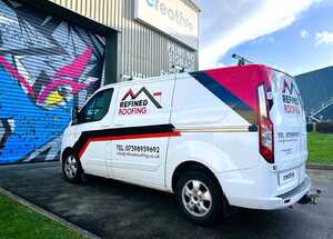 Front View - Custom Van Branding Graphic for Refined Roofing - Ford Transit Custom