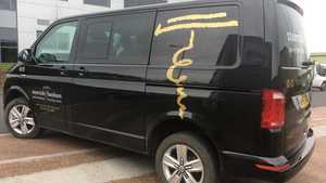 Slim Cut Vinyl Graphics VW Transporter Business Branding - Gold Cut Vinyl Graphics on Black Van