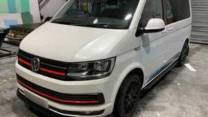 Stripes & Text Installation VW Transporter Caravelle Custom Stripes and names of family on rim