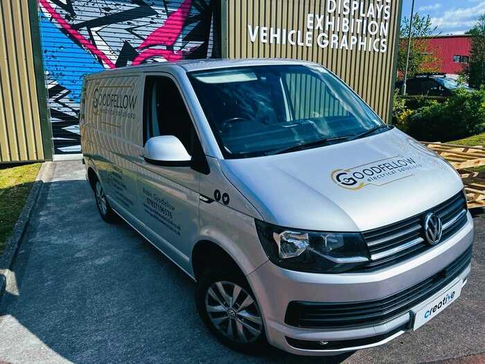 Completed Van Branding Graphics Installed on silver Ford Transit works vehicle Completed Van Branding Graphics Installed on silver Ford Transit works vehicle