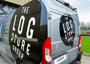 Van Branding Graphics for The Log Store - Citroen Relay Van Close-Up Rear Graphics.