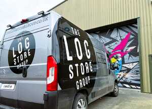 Van Branding Graphics for The Log Store - Citroen Relay Van Close-Up Rear Graphics Drivers Side