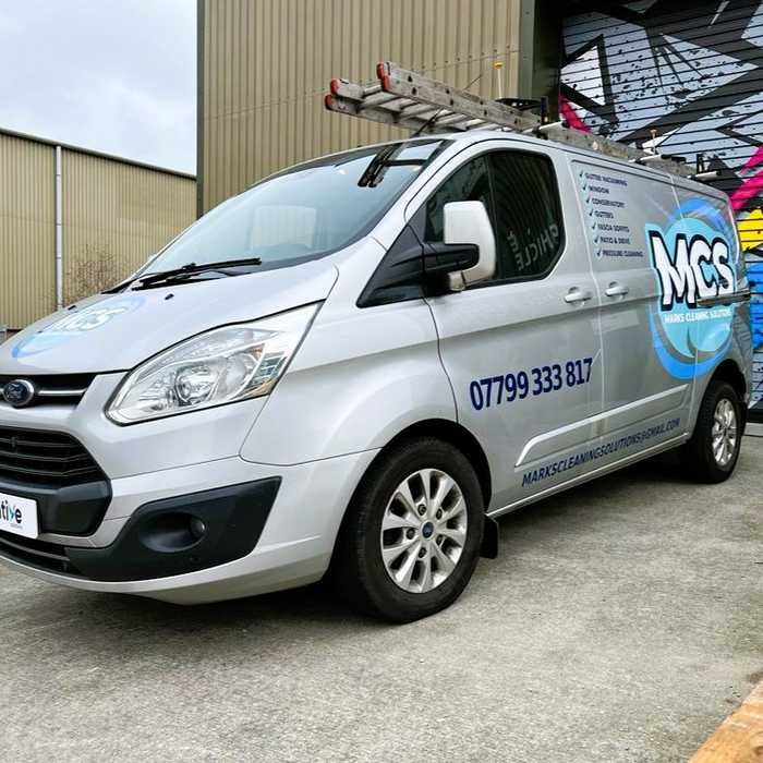 Completed Van Branding Graphics Installed on silver Ford Transit works vehicle