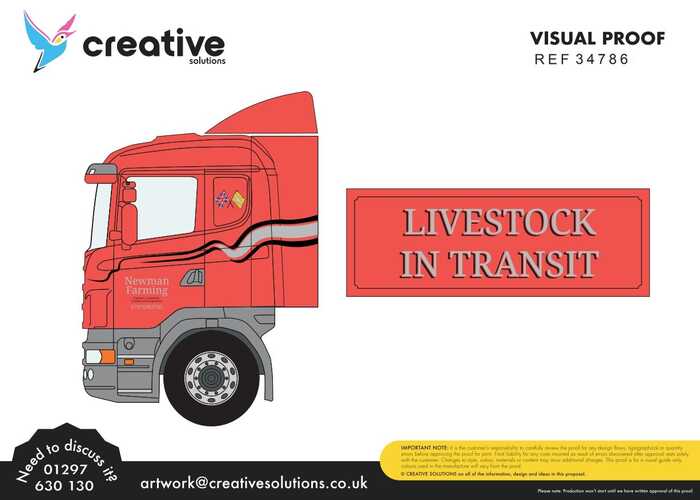 Vehicle Graphics Artwork Proofing Sheet for Newman Farming SCANIA Truck Cab