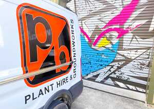 Large Custom Printed Vehicle Graphic Logo for PB Plant Hire Large Custom Printed Vehicle Graphic Logo for PB Plant Hire