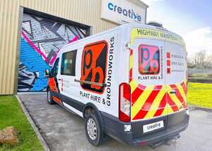 Vibrant and long lasting vehicle branding on PB Plant Hire's Ford Van Vibrant and long lasting vehicle branding on PB Plant Hire's Ford Van