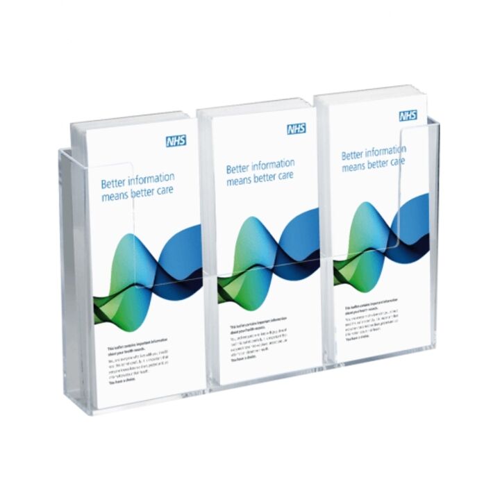 Wall mounted brochure holder with three pockets.png